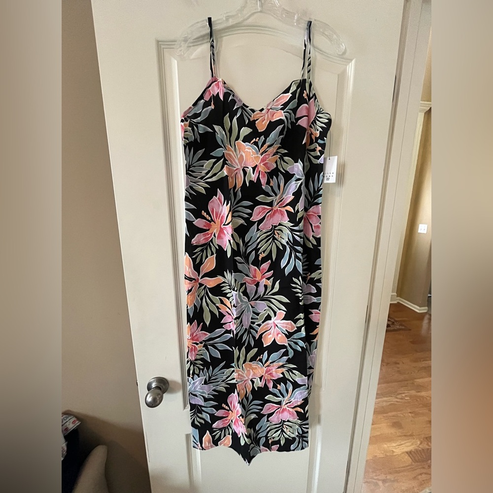 Billabong Black Midi Slip Dress with Pink & Pastel Floral Print Women’s large - Picture 7 of 15